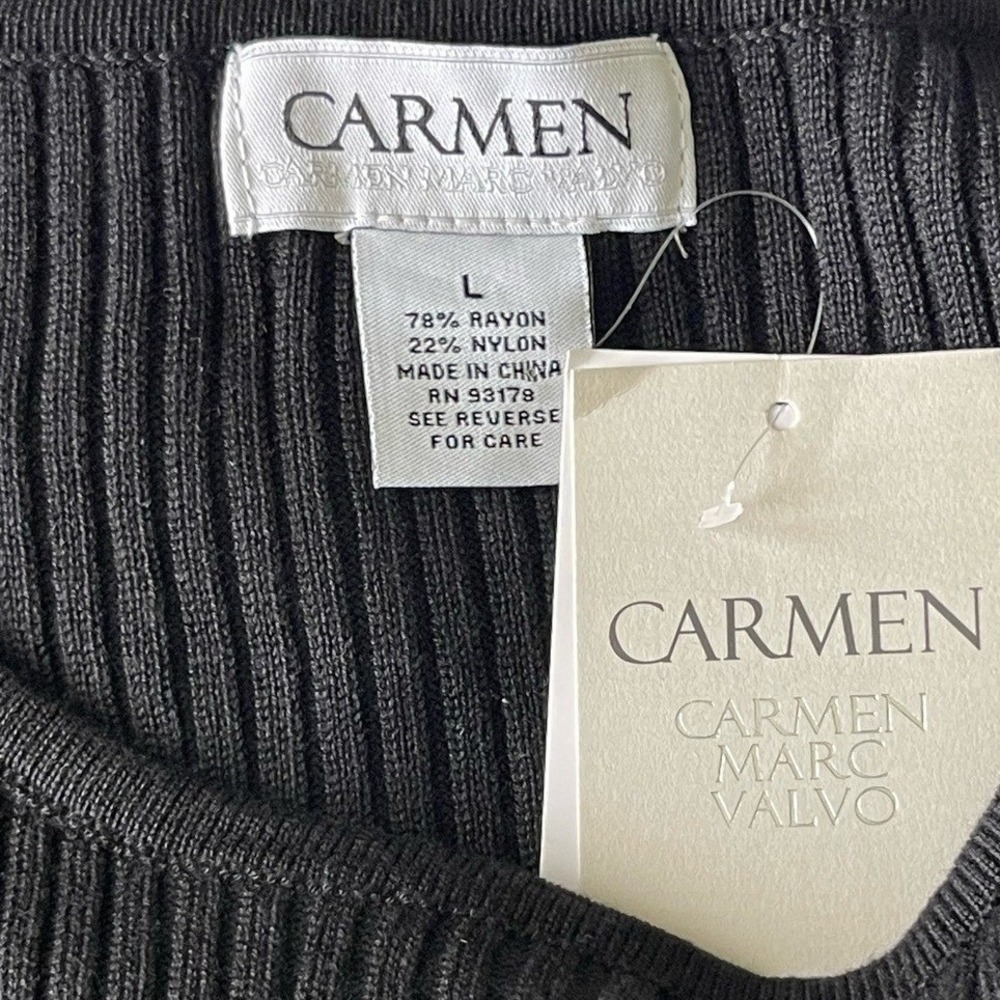Carmen Marc Valvo Top Womens L Ribbed Knit Black Cutout Shoulder NEW - Picture 3 of 3